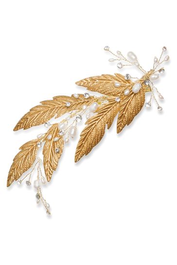 Ivory & Co Brown Cassiopaea Crystal and Pearl Grecian Leaf Clip