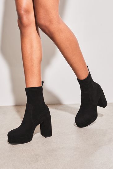 Lipsy Black High Heel Platform Sock Boot