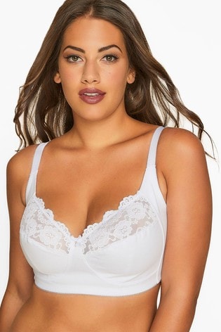 Yours Curve White Curve Non-Wired Cotton Bra With Lace Trim - Best Seller
