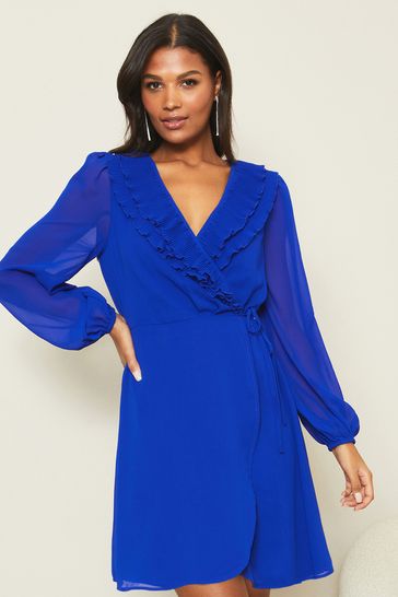 Blue mini best sale wrap dress