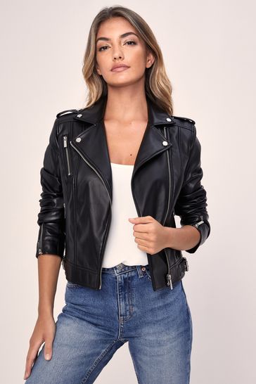 Short leather biker jacket - Women | BALMAIN-atpcosmetics.com.vn