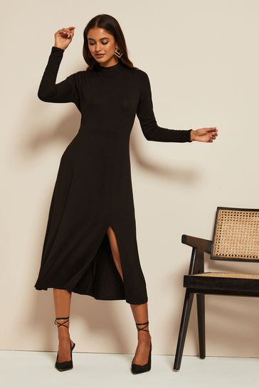 High neck midi shop dress with sleeves