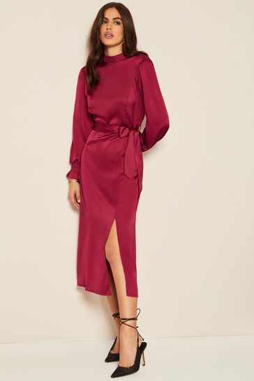 Friends Like These Berry Red Satin High Neck Dress