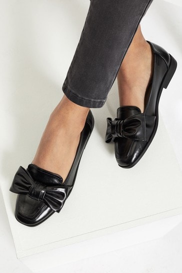 Lipsy Black Square Toe Bow Loafer