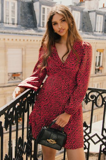 Satin red leopard mini dress top