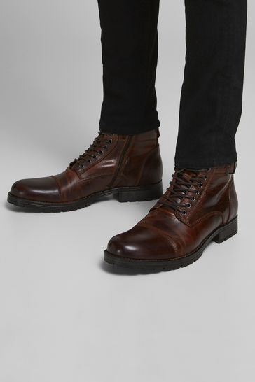 Jack & Jones Dark Brown Leather Boots