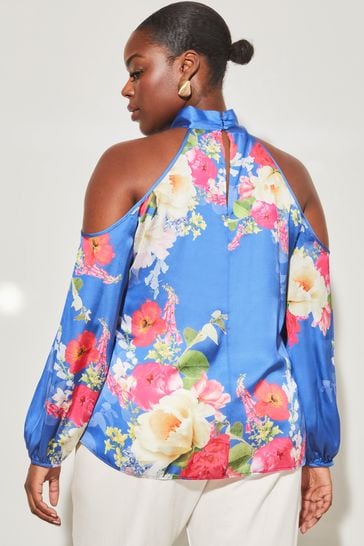 Buy Lipsy Blue Floral Curve Cold Shoulder Long Sleeve Top from Next Denmark