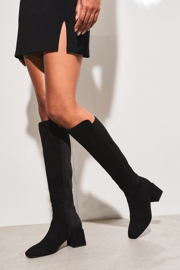 Black over the 2025 knee mid heel boots