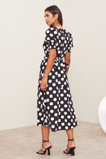 Buy Lipsy Mono Spot Petite Puff Sleeve Tie Waist Summer Midi Dress from Next  Belgium