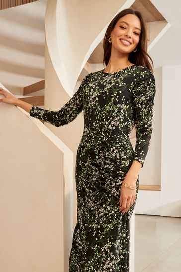 Buy Lipsy Black Petite Long Sleeve Ruched Midi Dress from Next
