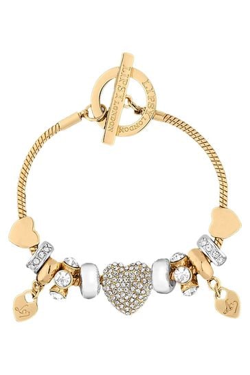 Lipsy Jewellery Gold Pave Crystal Heart Charm Bracelet