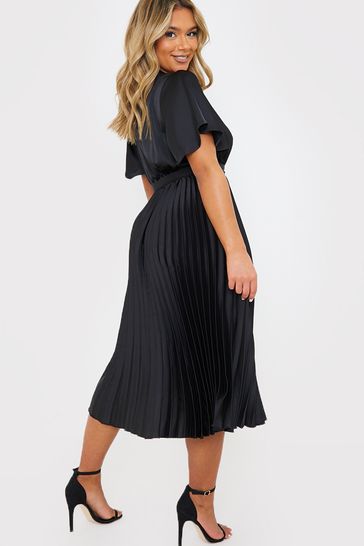 Black pleated wrap on sale dress