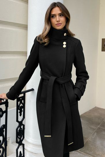 Buy Lipsy Black Funnel Wrap Coat from Next Luxembourg
