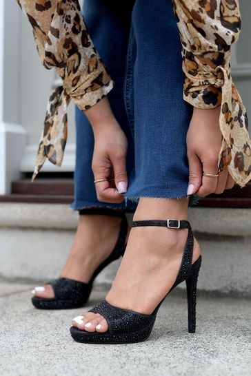 Linzi Black Roulie Diamante Platform Stiletto Heeled Sandal