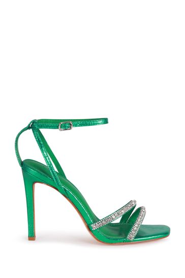 Buy Linzi Green Stiletto Heeled Sandal With Diamante Front Straps