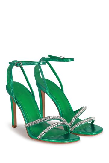 Buy Linzi Green Stiletto Heeled Sandal With Diamante Front Straps