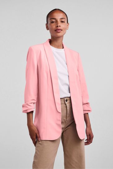Pieces Pink Relaxed Ruched Sleeve Workwear Blazer