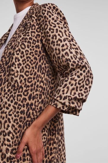Buy Pieces Leopard Print Relaxed Ruched Sleeve Workwear Blazer