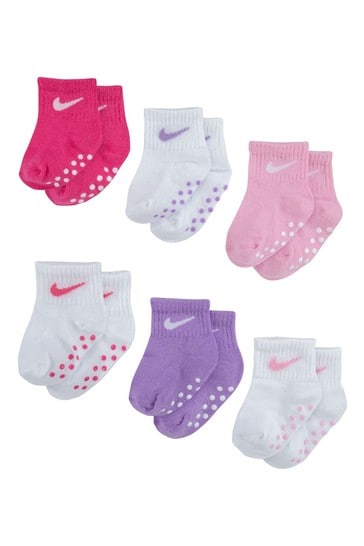 Nike Pink 6 Pack Baby Gripper Socks
