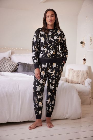 Buy Black White Next Matching Womens Family Woodland Pyjamas from Next Poland