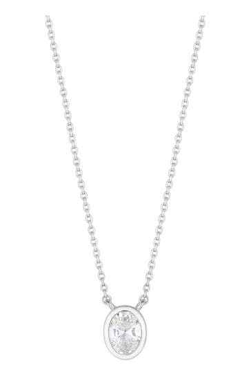 Simply Silver Silver Tone Cubic Zirconia Oval Pendant Necklace