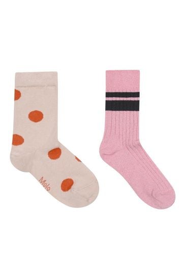 Girls Ivory/Pink Cotton Blend Socks Two Pack