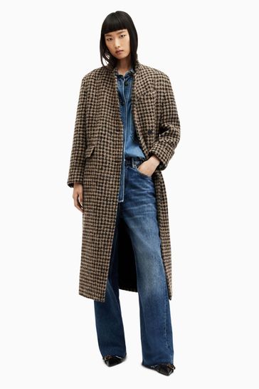 AllSaints Brown Jacmes Check Coat