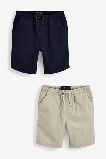 Navy/Stone 2 Pack Pull-On Shorts (3-16yrs)