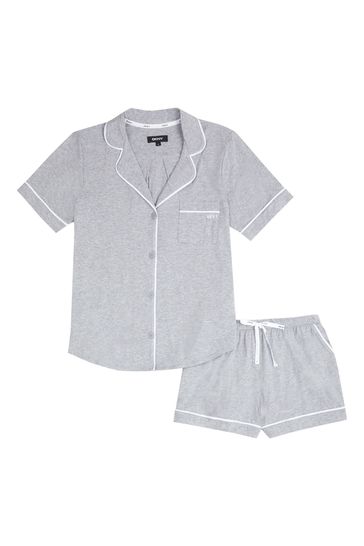 DKNY Grey Signature Short Notch Collar Pyjama Set