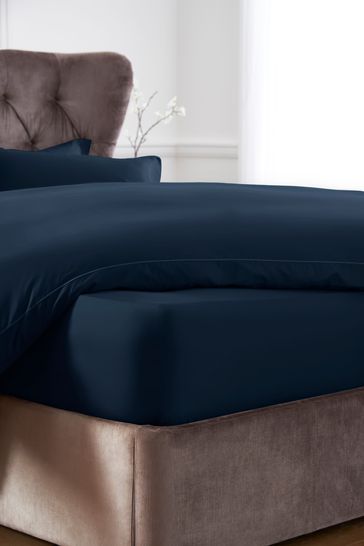 Navy Deep Fitted 300 Thread Count Collection Luxe 100% Cotton Sheet