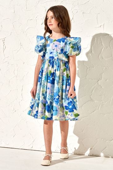 Angel & Rocket Blue Celia Floral Print Puff Sleeve Dress