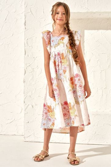 Angel & Rocket Nude Printed Lexi Broderie Maxi Dress