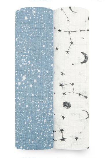 aden + anais Blue Essentials Cosmic Galaxy Silky Soft Blankets 2 Pack