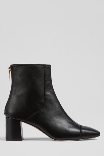 LK Bennett Maxine Stitch Block Heel Black Ankle Boots