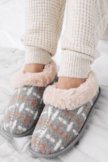 Grey Marks Faux Fur Lined Slippers