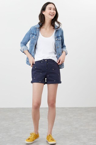 Joules Mid Thigh Length Chino Shorts With All Over Embroidery