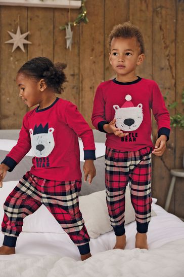 Red Little Bear Check Kids Matching Family Christmas Pyjamas (9mths-8yrs)