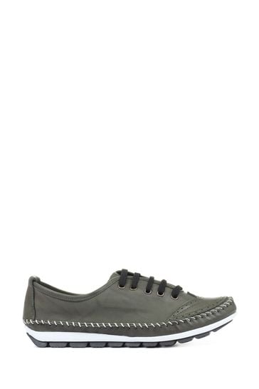 Pavers Green Ladies Leather Lace-Up Trainers