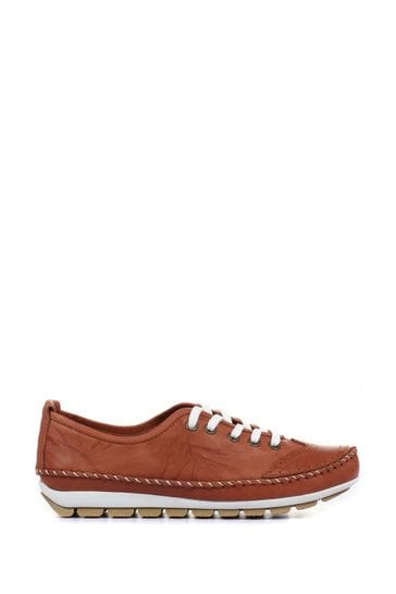 Pavers Tan Ladies Leather Lace-Up Trainers