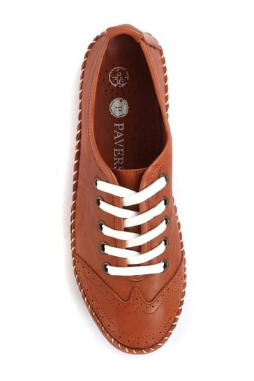 Pavers Ladies Leather Lace Up Trainers