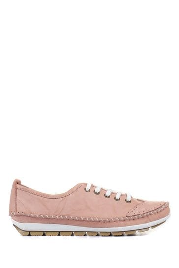Pavers Pink Ladies Leather Lace-Up Trainers