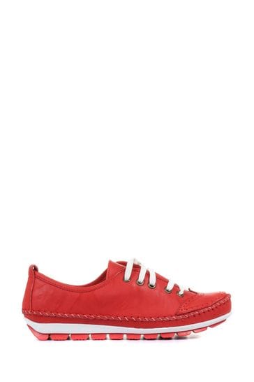 Pavers Red Ladies Leather Lace-Up Trainers
