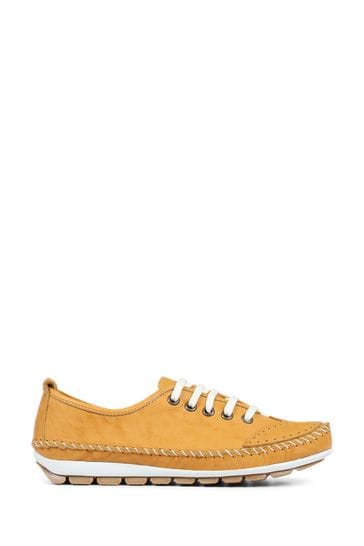 Pavers Yellow Ladies Leather Lace-Up Trainers