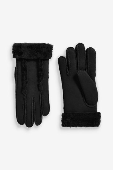 Black Leather Sheepskin Gloves