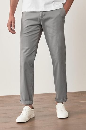 Light Grey Straight Fit Stretch Chino Trousers