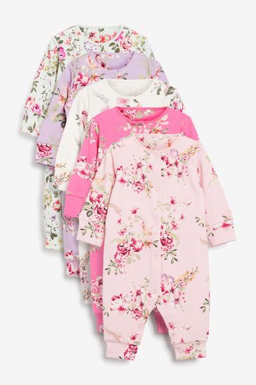 Bright Floral Footless Baby 5 Pack Printed Footless Sleepsuits (0mths-3yrs)