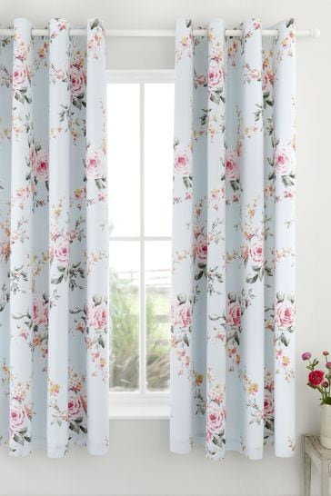 Catherine Lansfield Duck Egg Blue Canterbury Floral Eyelet Curtains
