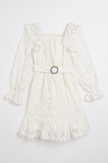 River Island White Frill Belted Dress