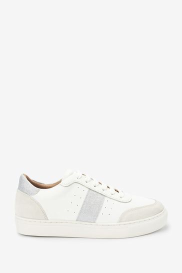 Buy White Silver Forever Comfort Leather Lace Up Trainers from