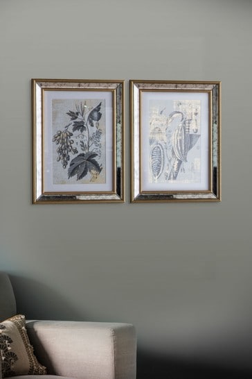 Gallery Home Set of 2 Gold Mirrored Floral Studies Framed Wall Art